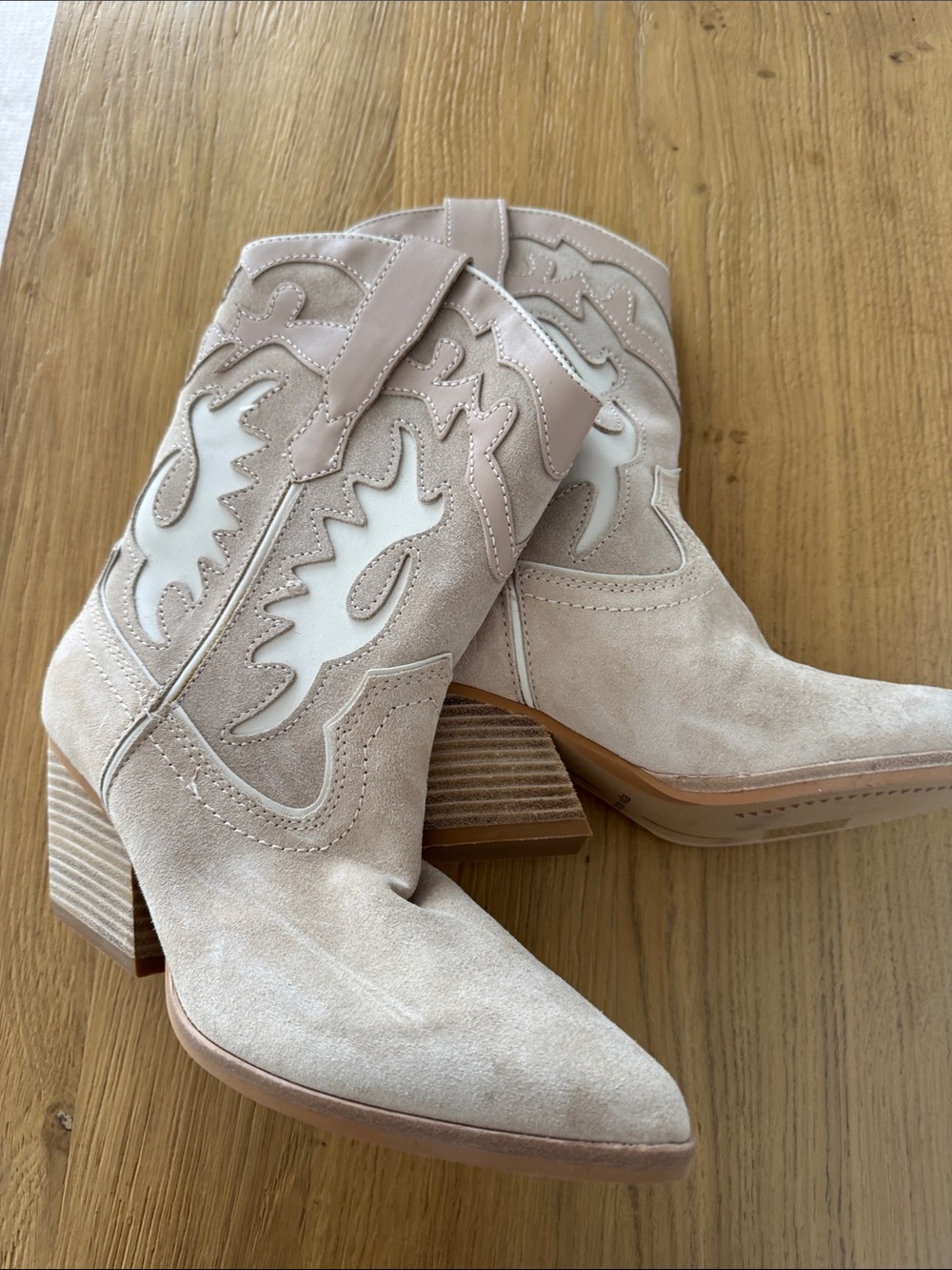 Dolce Vita Beige Suede Western Ankle Boots